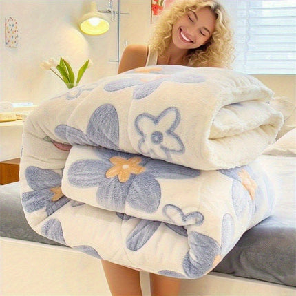 Extra Thick Sherpa Quilted Comforter - Heavy-Duty Winter Bedding with Floral Pattern