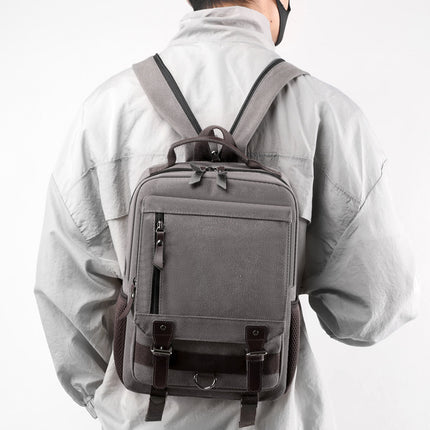 Men'S Backpack  New Washed Canvas, Dual Shoulder Straps, Multifunctional Retro Laptop Backpack,