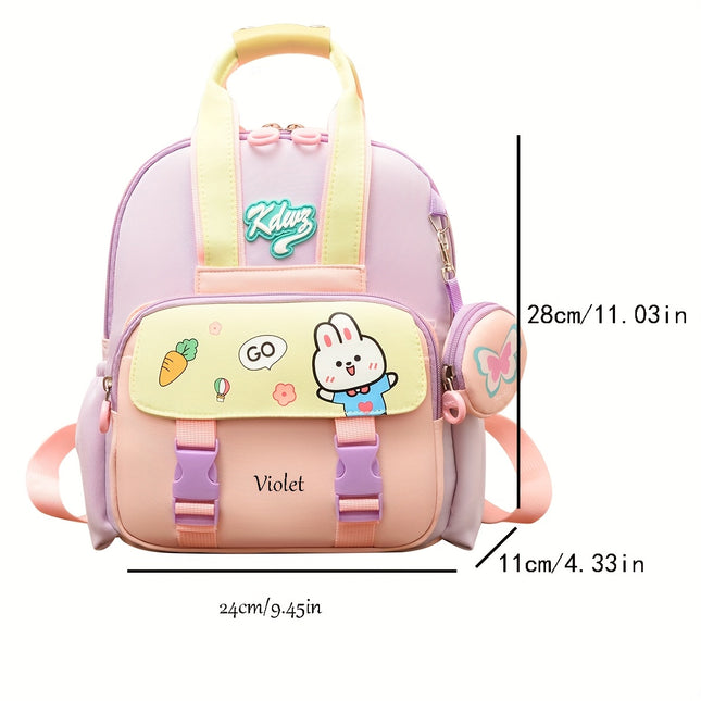 Customizable name, cute cartoon bunny/ astronaut design backpack with detachable small wallet