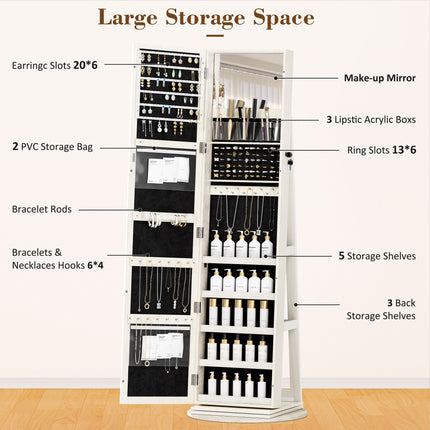 Full-Length Mirror, 360° Swivel Jewelry Armoire, Large Jewelry Storage With Lockable,