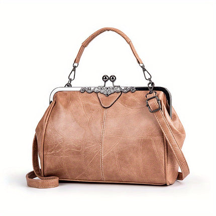 Women'S Geometric Striped Faux Leather Crossbody Bag with Removable Strap, Kiss Lock Closure