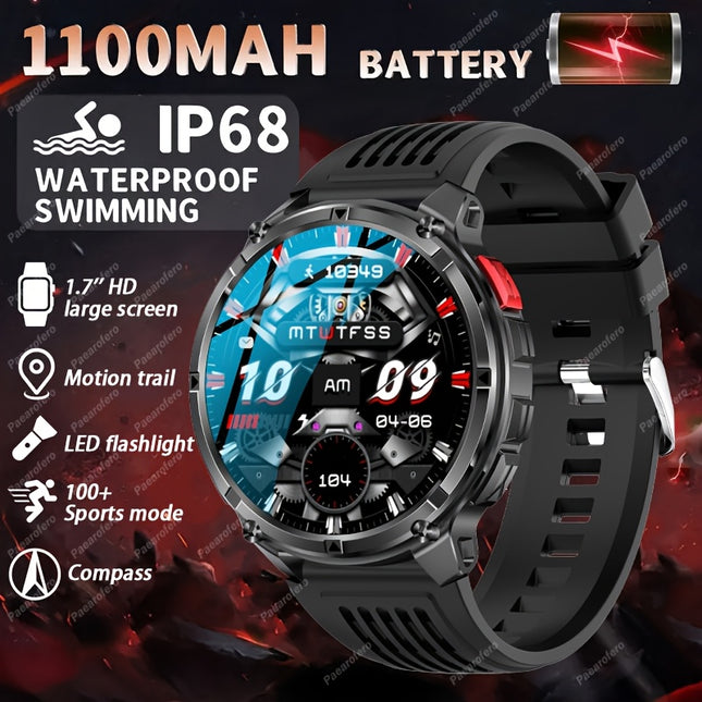 Smart Watch 1.7-inch HD display, wireless call/answer, 100+ sports modes, voice call, LED flashlight,