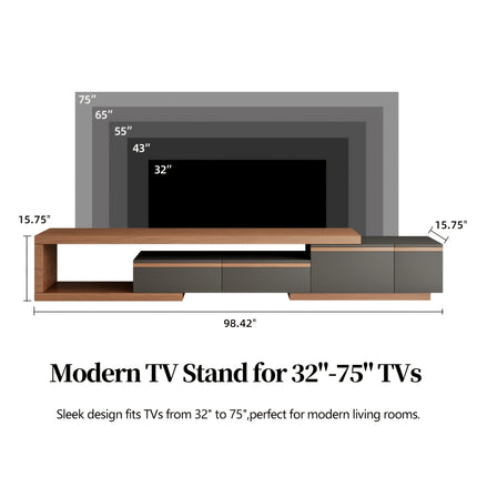 Expandable Dark Brown TV Stand with Storage Space and Drawers | Hardwood, Enclosed-Storage Design