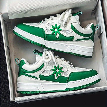 Men's Trendy Flower Pattern Lace Up Skateboard Shoes, Non Slip Comfy Platform Shoes, All Seasons