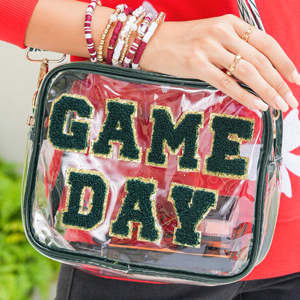 Blackish Green GAME DAY Chenille Embroidered Clear PVC Shoulder Bag