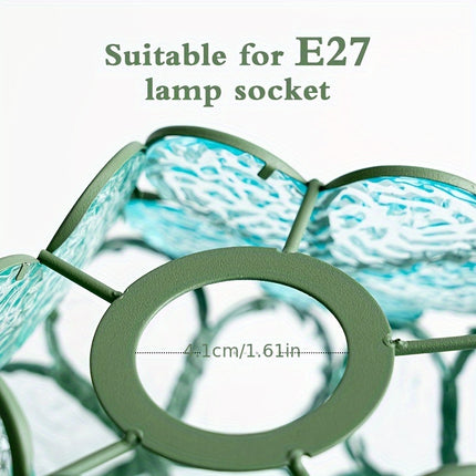 Deco Metallic Green Lampshade - Vintage-Inspired, Matte Finish, Plastic & Metal Construction