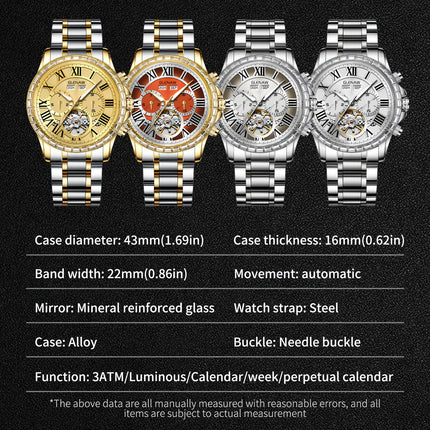 Men'S Automatic Watch, Roman Graduated Multifunction Multi-Dial Men'S Mechanical Watch With Year