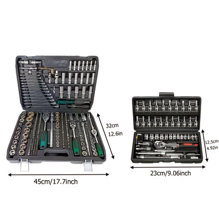 46/216pcs Automotive Repair Tool Set, Ratchet Wrench, 1/2", 1/4", 3/8" SAE Metric Socket Wrench Set