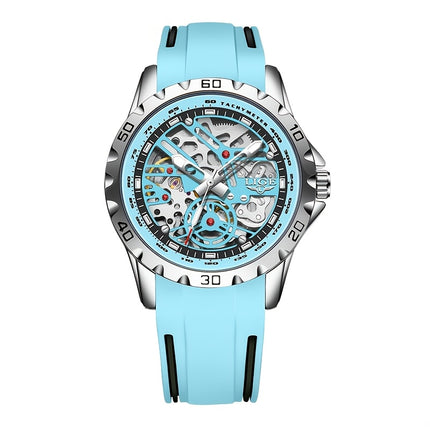 men&women's Automatic Mechanical Watch - Stylish Blue Silicone Strap, Alloy Case,