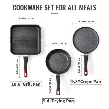 Nonstick Induction Compatible 3 Pot Set, Christmas Gift, Dishwasher Safe