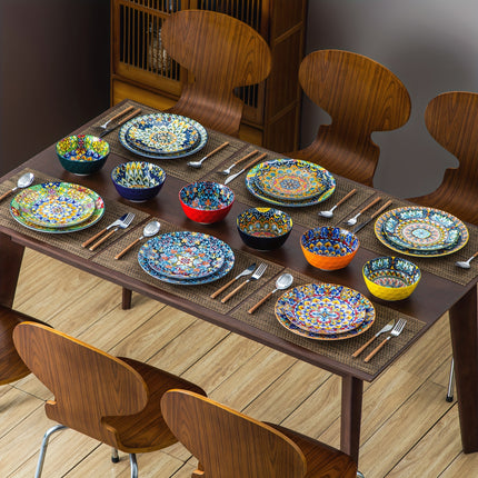 18pcs Porcelain Bohemian Style Dinner Set | Includes Dinner Plates, Dessert Plates, Cereal Bowls,