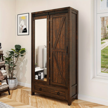 Full-Length Mirror - Brown, Engineered Wood, 4 Shelves, Perfect for Bathroom, Bedroom, Living Room