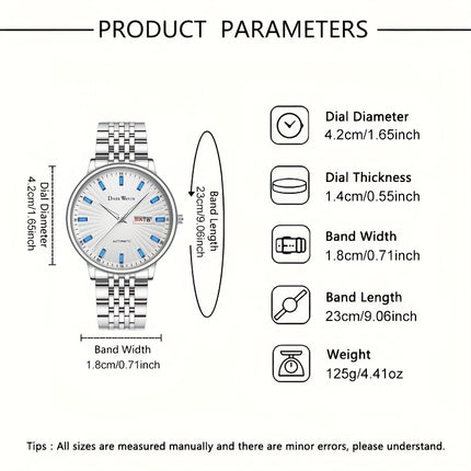 Men'S Stainless Steel Mechanical Watch with Sapphire Crystal Round Dial - Automatic Winding Movement