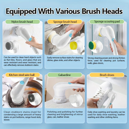 Electric Rotary Scrubber, Cordless Handheld Cleaning Brush With 5 Replaceable Brush Heads