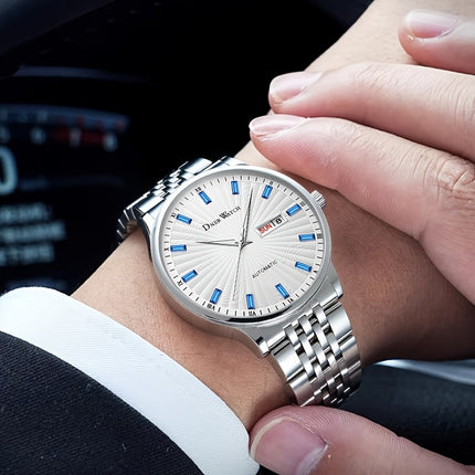 Men'S Stainless Steel Mechanical Watch with Sapphire Crystal Round Dial - Automatic Winding Movement