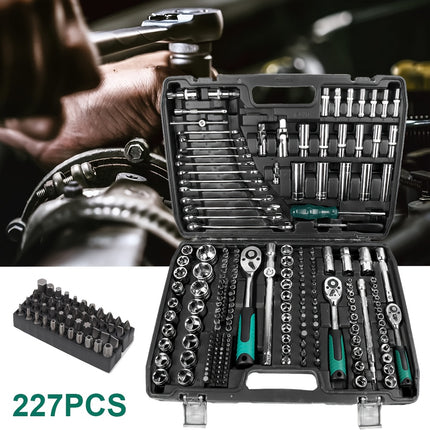 227pcs Ratchet Wrench Set Durable Carbon and Plastic Tool Kit for Car Repair, Home Maintenance,