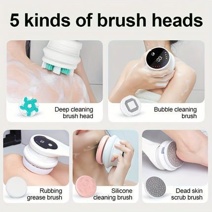 Electric Body Brush for Shower, USB Rechargeable Body Brush, Long Handle Shower Brush,