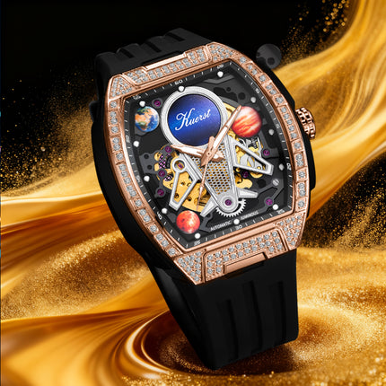 Men'S Silicone Strap Fully Automatic Mechanical Watch 3D Stereoscopic Skeleton Technology