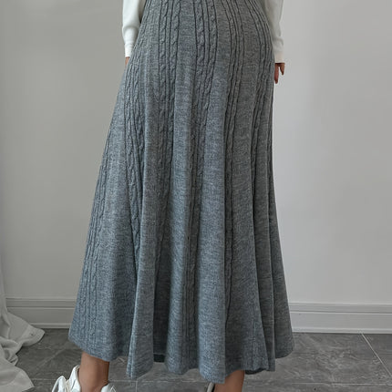 Women's Elegant Long Ribbed Skirt - Solid Color Fall Winter Casual to Formal Wear, Hand Wash/Dry Clean