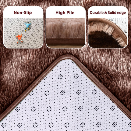 1pc Plush Marbled Brown Area Mat - Soft, Fluffy Polyester Floor Mat for Living Room or Bedroom