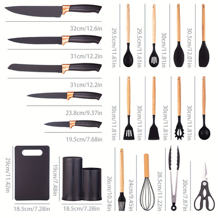 19pcs Modern Black Kitchen Knife & Cuisine Set  Professional Blade Collection with Ergonomic