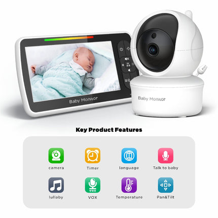 Baby Monitor - 5-Inch Large Screen Video Monitor with Remote Pan And Zoom | Night Vision,