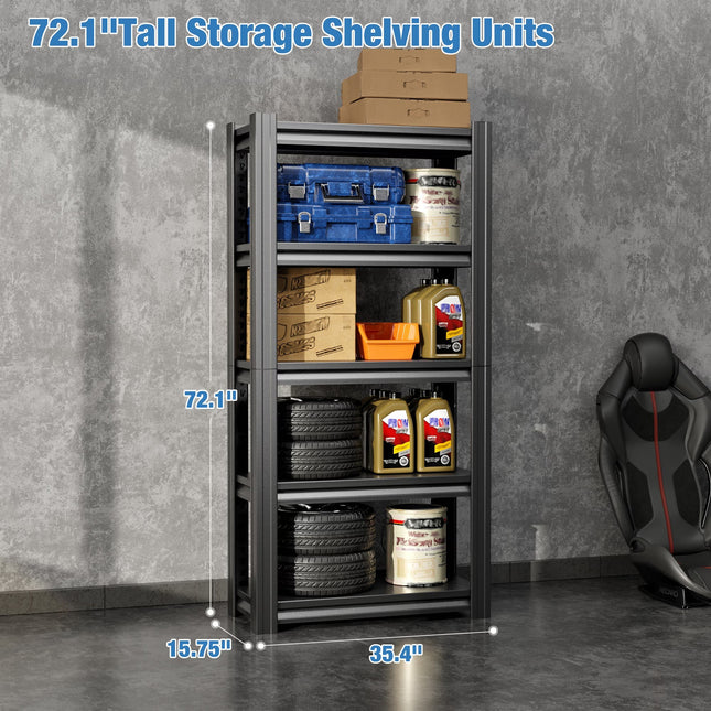 Garage Shelving72Garage Storage Shelves Heavy Duty 5 Tier Adjustable Height Metal Shelving Unit For Garage Basement, Industrial Shelving Utility ShelfBlack