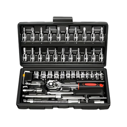 Multi-Functional Car Repair Tool Kit, Upgraded Black 46 Black 216, Equipped with Plastic Storage Box,