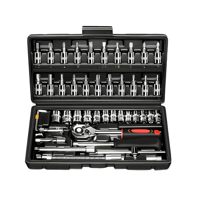 Multi-Functional Car Repair Tool Kit, Upgraded Black 46 Black 216, Equipped with Plastic Storage Box,