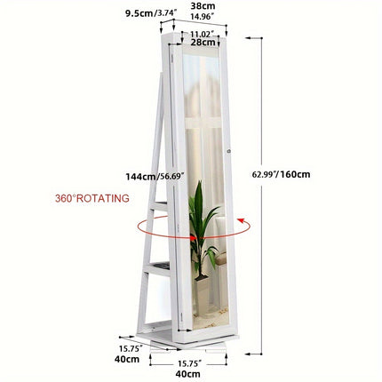 1pc 360° Rotation With Full-length Mirror Storage Cabinet
