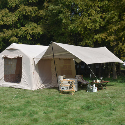 9.8 x13ft with canopy, Inflatable Camping Tents with Hand Pump, Air Glamping Tents,  Easy Setup Waterproof and Windproof Blow up Tent  Beige