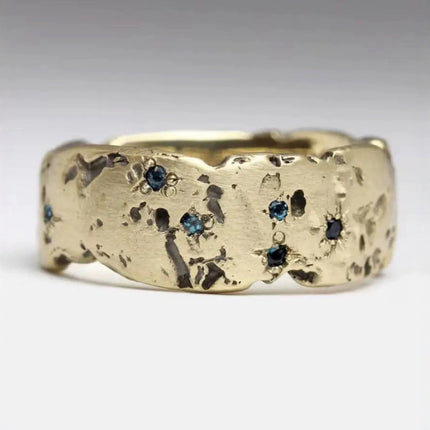 Tin Foil Textured Ring Fashion Inlaid Blue