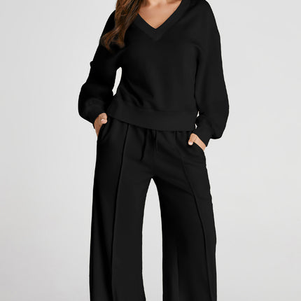 Black V Neck Cropped Seamed High Waist Sports Wear