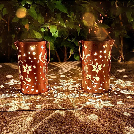 Solar Hanging Lamp Outdoor Courtyard Iron Hollow Lantern