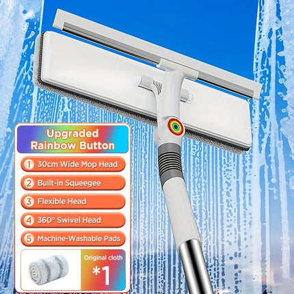 1pc Heavy-Duty Multi-Surface Scraper Brush & Glass Wiper 30cm Wide, 360° Swivel Head, Ergonomic Grip,