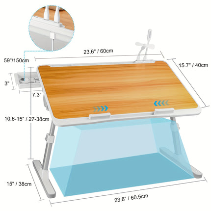 Adjustable Height Foldable Laptop Bed Table with Ergonomic Bedside Desk, Built-in Card Slot & Storage Drawer