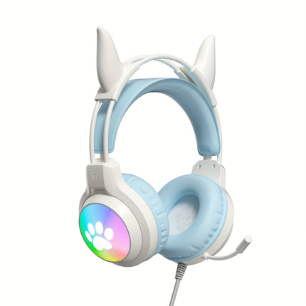 Cute Gaming Headphones with Glowing Effects - USB-Powered, Push Button Control, Microphone