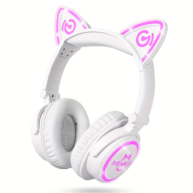 Cat Wireless 5.0 Wireless Headphones with Cat Ear & 7-Color LED Light, Cancelling,