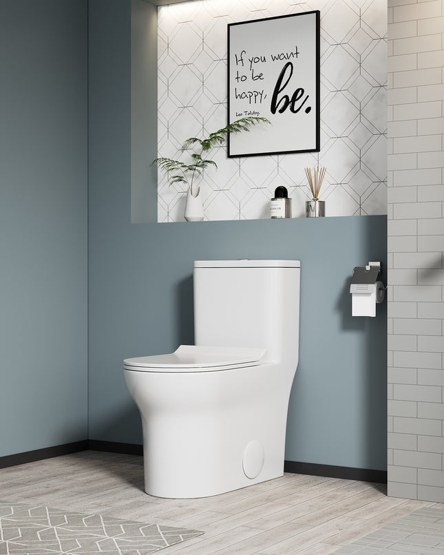 1.1/1.6 GPF Elongated Comfort Height Floor Mounted One-Piece Toilet, CUPC Certified, WaterSense Cetified, Ceramic, White Color, Soft Close Seat