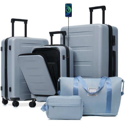Luggage Sets 5 Piece with Front Opening, Hardside Expandable Carry On Suitcase Set with Double Spinner Wheel, Lightweight Travel Luggage with USB Port,TSA Locks(20'24'28')