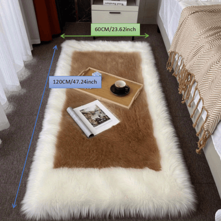 1pc Plush Bedroom Mat Indoor Simple Long Pile Washable Thickened 6cm Artificial Wool Mat