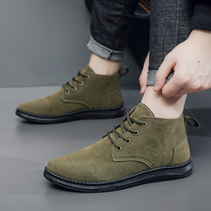 Men'S Casual Fashion Sneakers - Low Top Lace-Up Boots, Solid Color, All-Season, with PU Upper