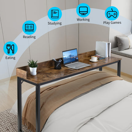 1pc Heavy Duty Classic Style Overbed Table | Queen Size Mobile Bed Desk with 360° Rotating Wheels