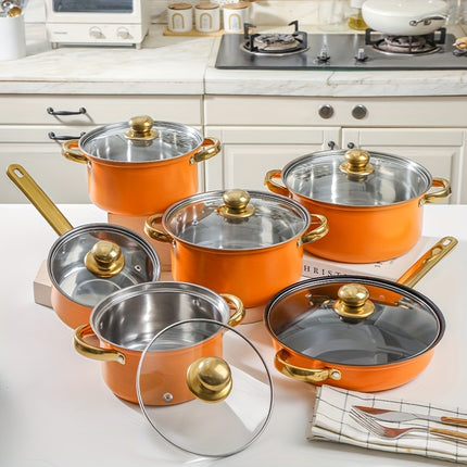 12 Pcs Stainless Steel Cookware Set, Pots And Pans Set Non Stick