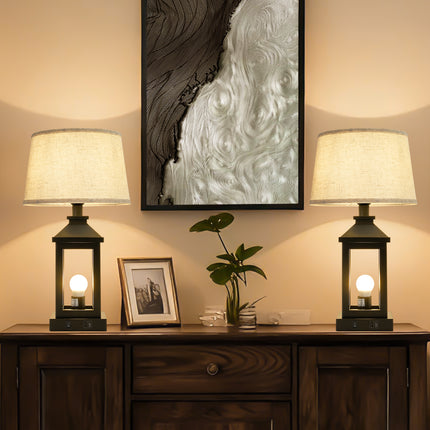 20.5in Black Farmhouse Bedside Table Lamp for Living Room, 3-Way Dimmable Touch Control Modern Nightstand Lamp with 2 Light for Bedroom, Home, Office(Bulbs Included)