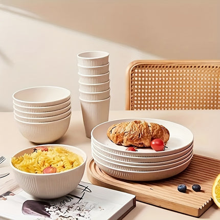 18pcs Tableware Set Made of Unbreakable Plastic Plates, Bowls, And Cups, Safe for Dishwashers
