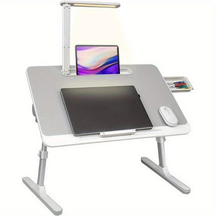 Folding Laptop Desk with Built-In LED Light and Storage Drawer – Portable Bed Table for Sofa