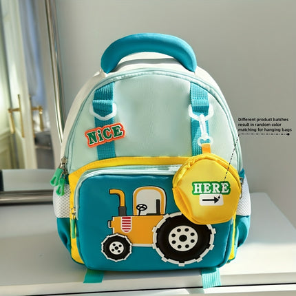 Lightweight Cartoon Tractor Backpacks for Kids - Adjustable Strap, Durable Polyester Lining