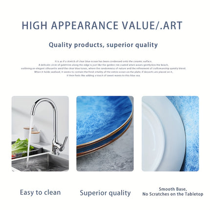2/4/6pcs Ocean Theme Ceramic Salad Plates, 19.05 cm, Oven, Dishwasher, Microwave Safe