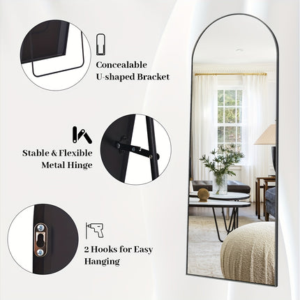 64"x21" Floor Standing Mirror, Full Body Mirror, Three Installation Methods (Free Standing